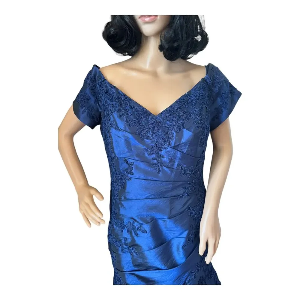 Jade Couture 2010s Navy Off Shoulder Embellished Formal Gown Size 12